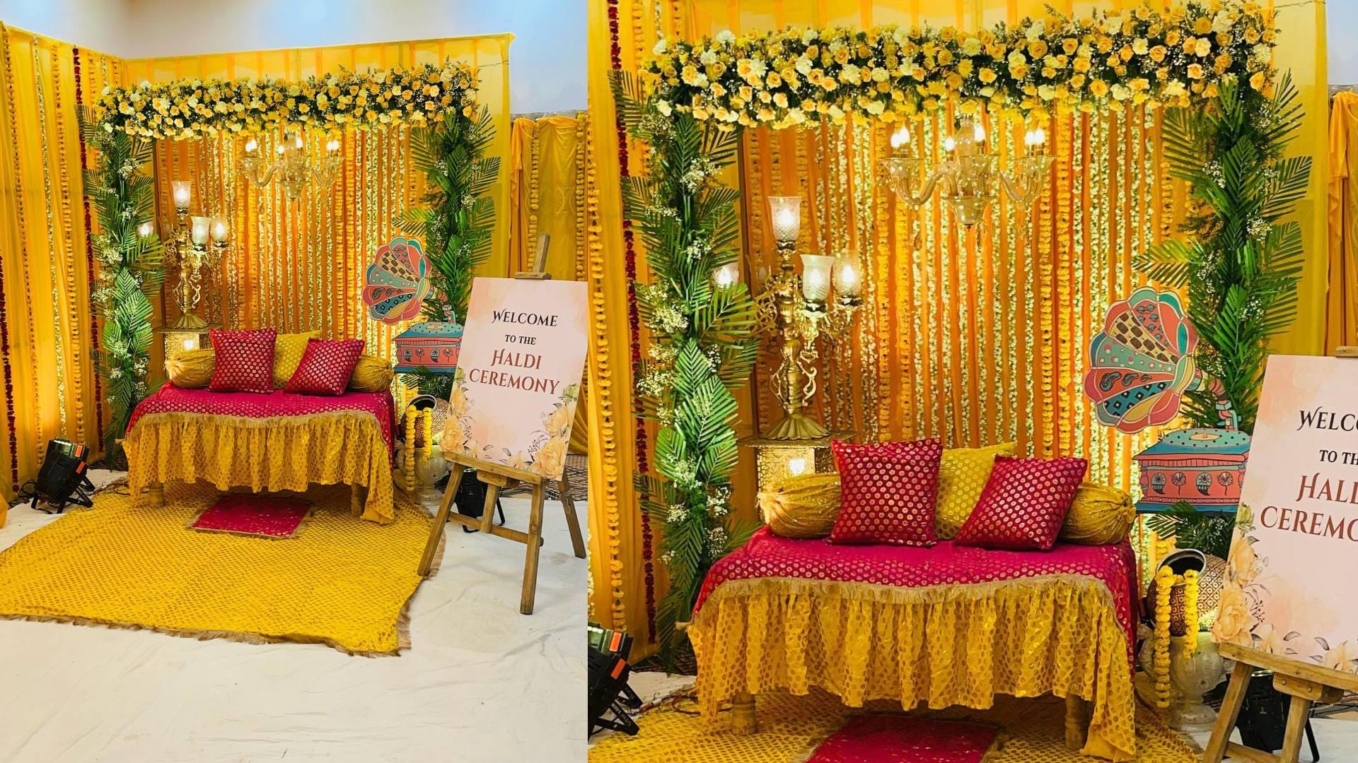 simple haldi and mehndi decoration idea for home