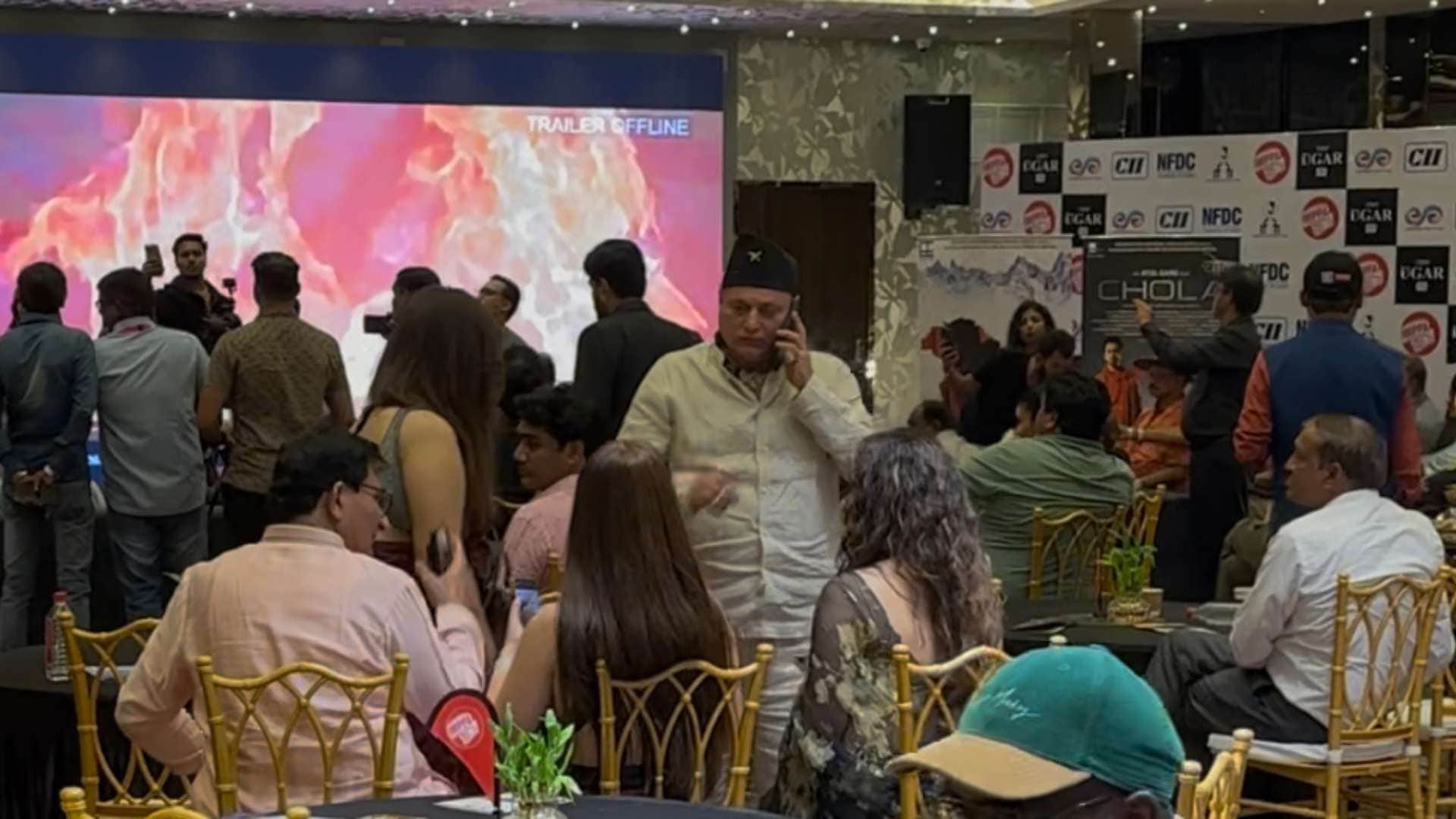 Karni Sena Youth Wing protests at IMPPA Yacht in Goa during chola trailer launch manoj joshi leaves function