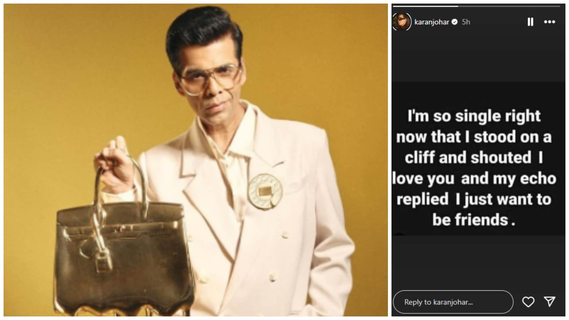 Bollywood Popular Film maker Karan Johar took to social media to express his Relationship status