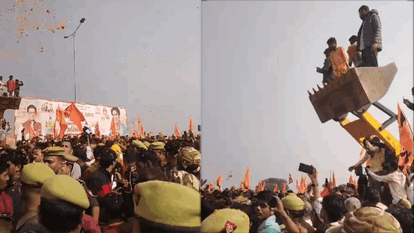 Sanatan Hindu Ekta Padyatra in Jhansi Flowers were showered on Dhirendra Shastri