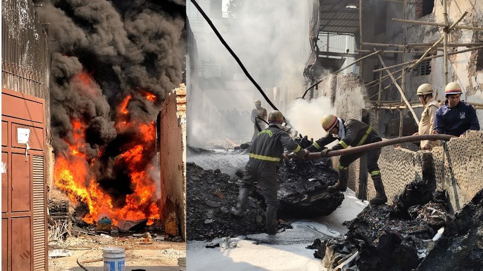 Fire broke out in junk of demolished factory of Harsha Compound in Ghaziabad.