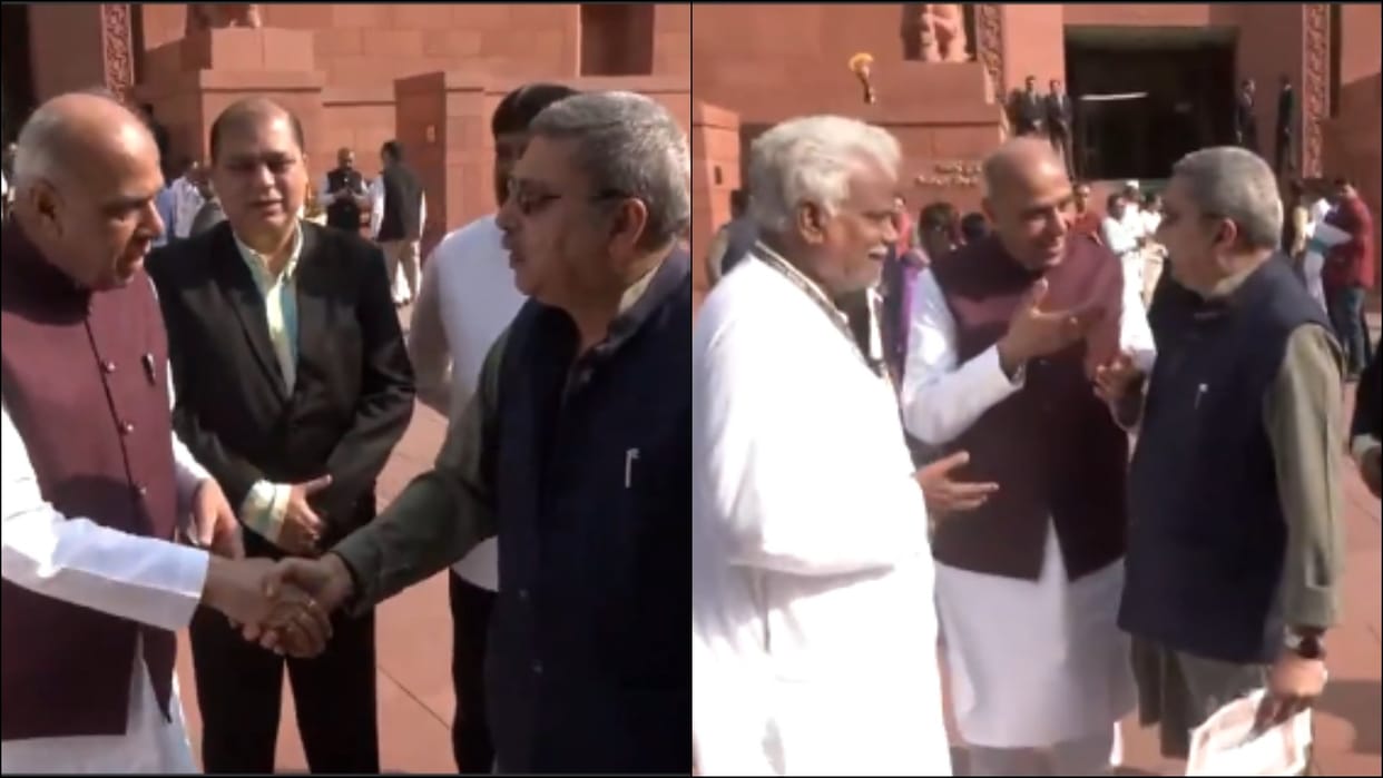 Waqf JPC Chairperson BJP MP Jagdambika Pal and TMC MP Kalyan Banerjee interacted in the Parliament premises