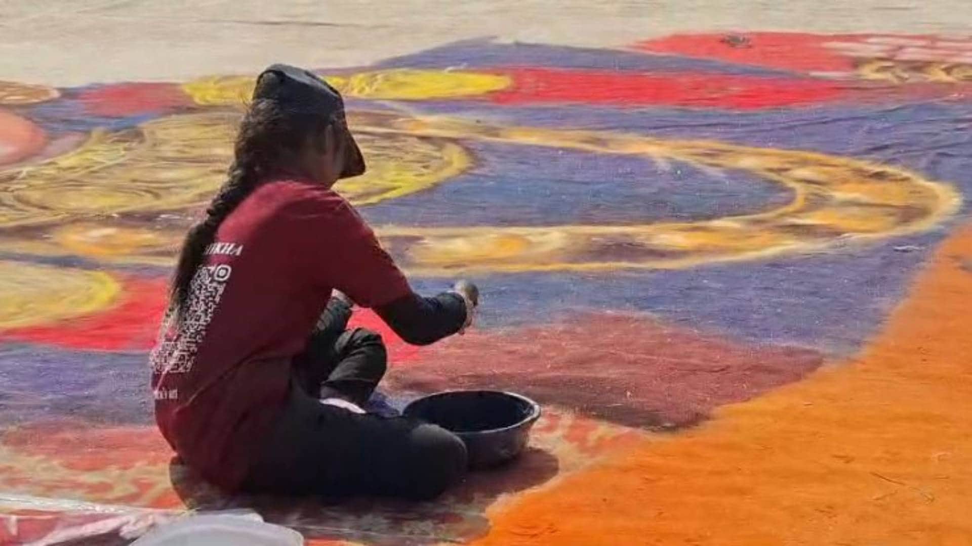 Rangoli World Record Rangoli made in 84 thousand square feet in Neemuch 100 pictures great personalities made