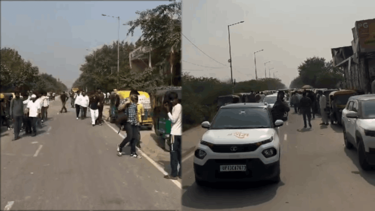 young man making a reel outside Galgotias University in Greater Noida video viral