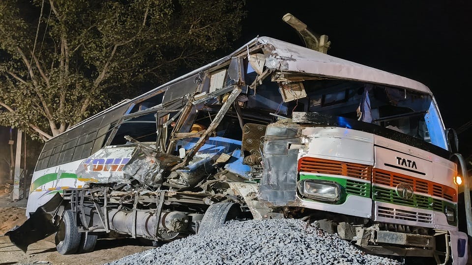 Wedding procession bus collides with tractor-trolley