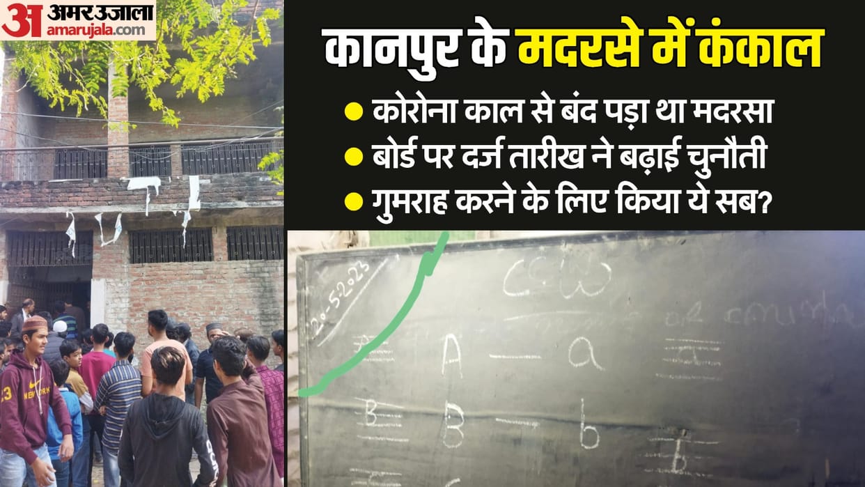 kanpur human skeleton found in madrasa date of 18th may 2023 and abcd on board in class room