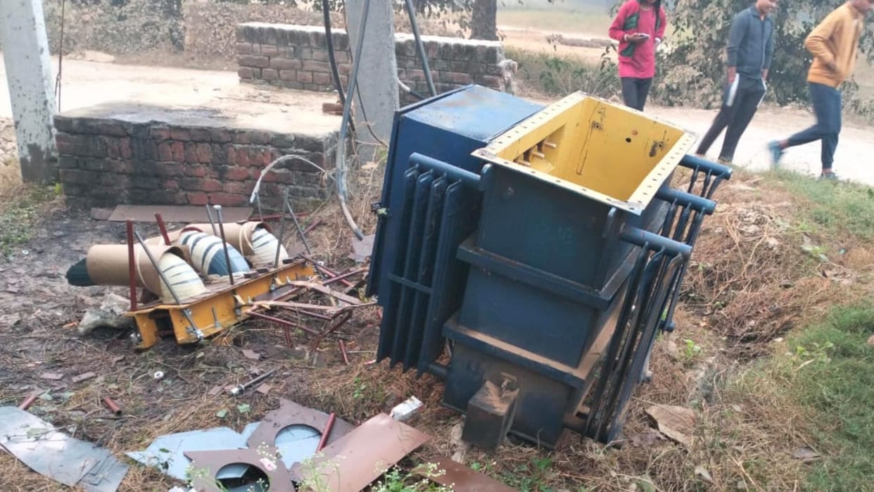 Thieves attacked the electric transformer removed it from the platform and stole the copper from inside