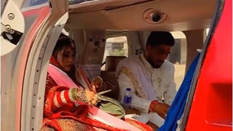 fulfill wish of his late grandfather groom brought bride after seeing her off by helicopter