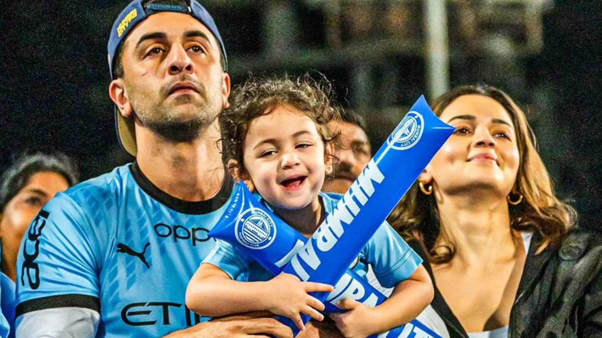 ranbir kapoor alia bhatt with raha enjoys football match at indian Super League photos viral