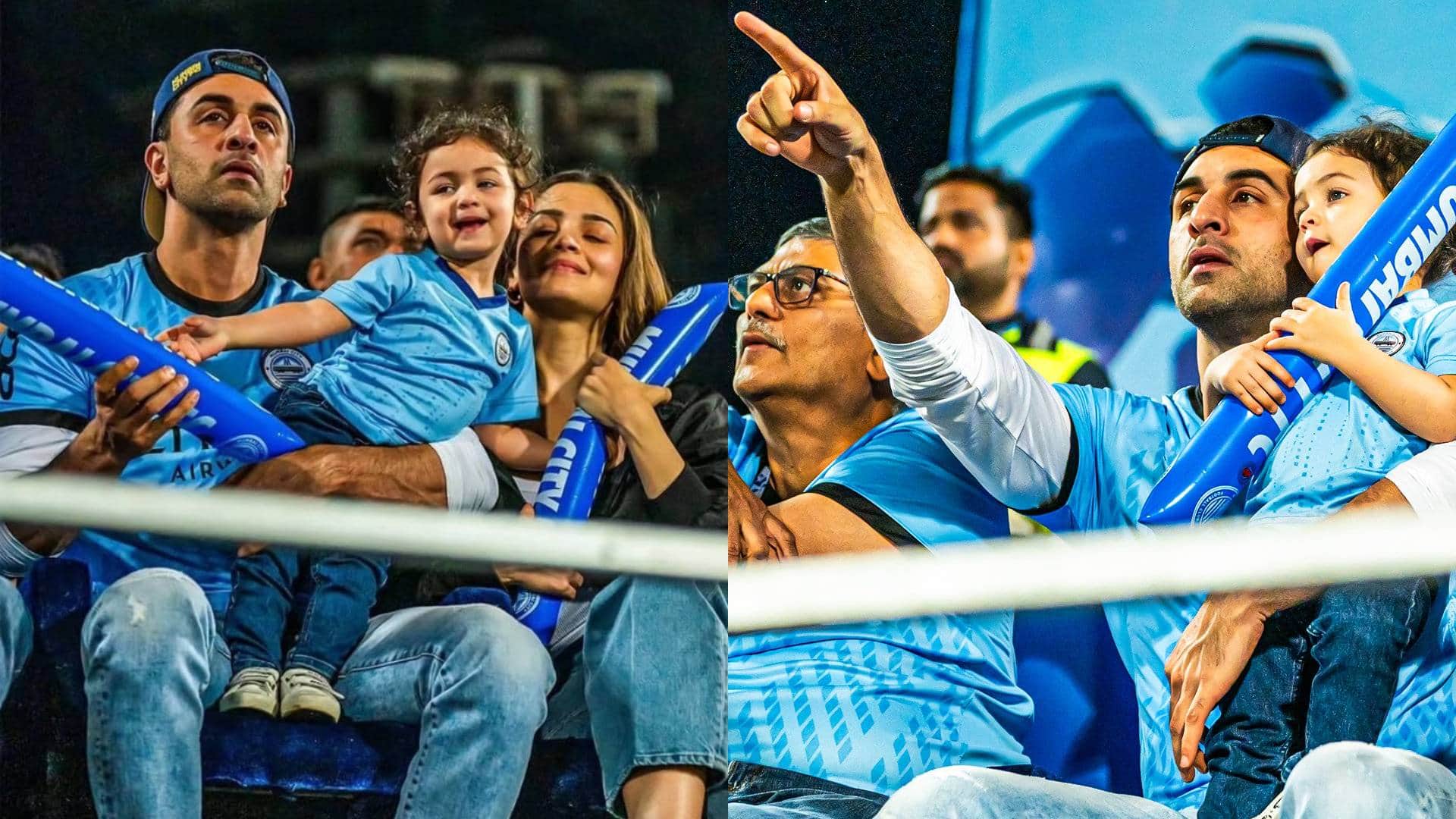 ranbir kapoor alia bhatt with raha enjoys football match at indian Super League photos viral