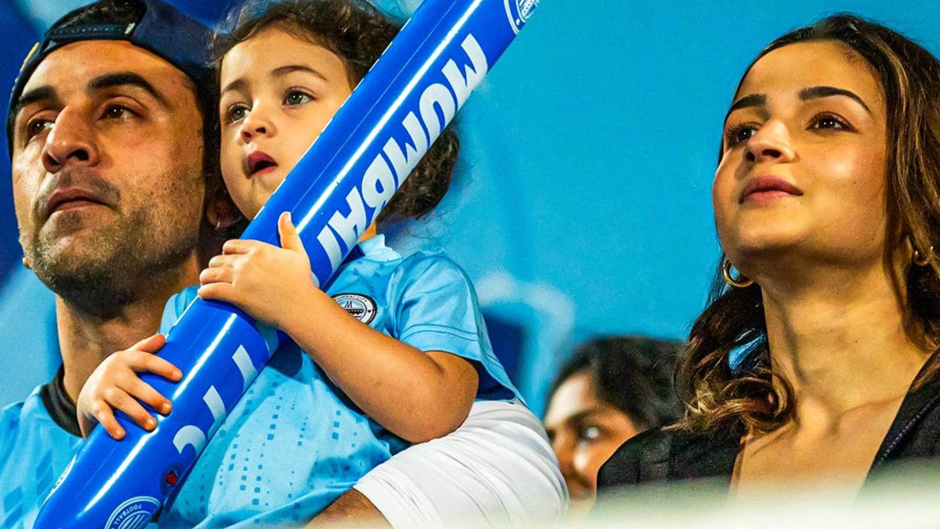 ranbir kapoor alia bhatt with raha enjoys football match at indian Super League photos viral