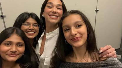 Dua Lipa Concert Mahesh Babu Daughter Sitara Ghattamaneni and Wife Namrata Shirodkar poses with Singer