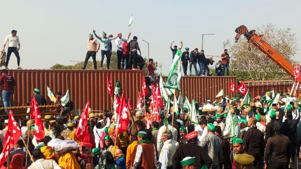 Farmer March to Delhi in Pictures Border Jam Traffic Barricades Broken Ambulance Stuck in Traffic