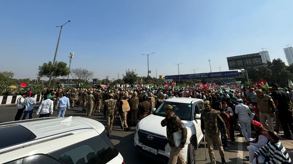 Farmer March to Delhi in Pictures Border Jam Traffic Barricades Broken Ambulance Stuck in Traffic
