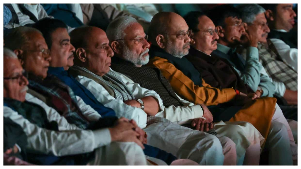 PM narendra Modi watches Vikrant Massey The Sabarmati Report in Parliament auditorium with union ministers