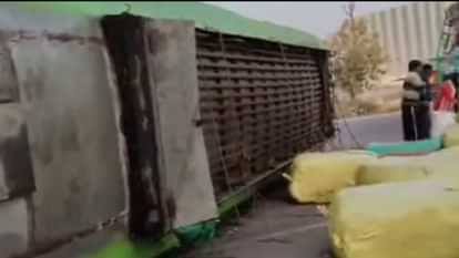 Bus overturned after colliding with truck in Lalitpur