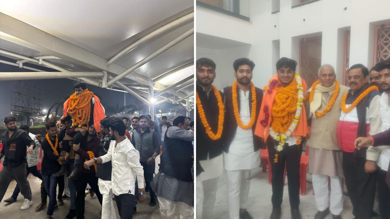 Satyawati College student union president accorded a rousing welcome students showed tremendous enthusiasm