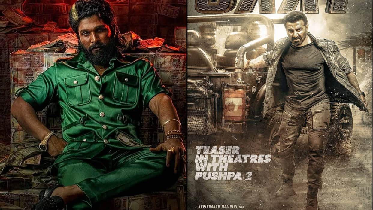 Sunny Deol film Jaat teaser attached to Allu Arjun Rashmika Mandanna movie pushpa 2 the rule screening