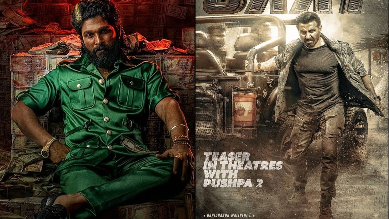Sunny Deol film Jaat teaser attached to Allu Arjun Rashmika Mandanna movie pushpa 2 the rule screening