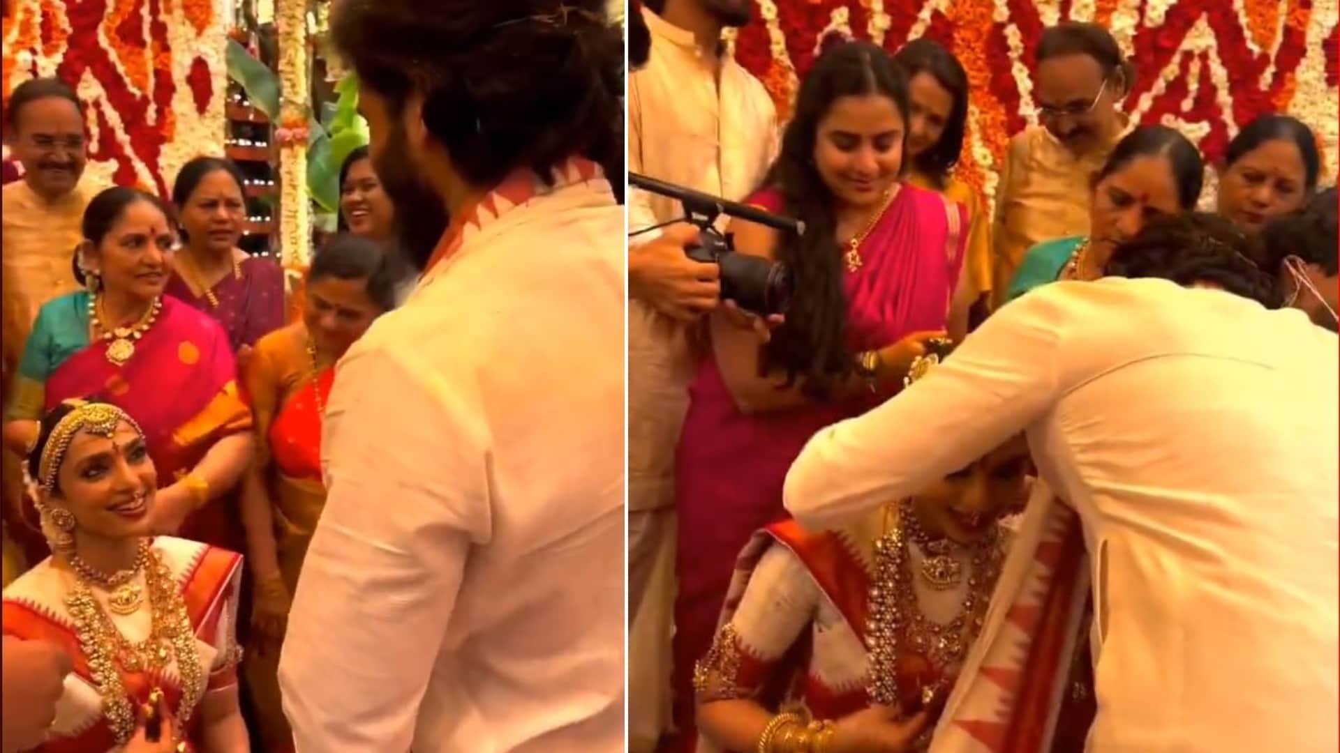 Sobhita Dhulipala Gets Teary Eyed As Naga Chaitanya Ties Her Mangalsutra Akhil Akkineni Whistles nagarjuna