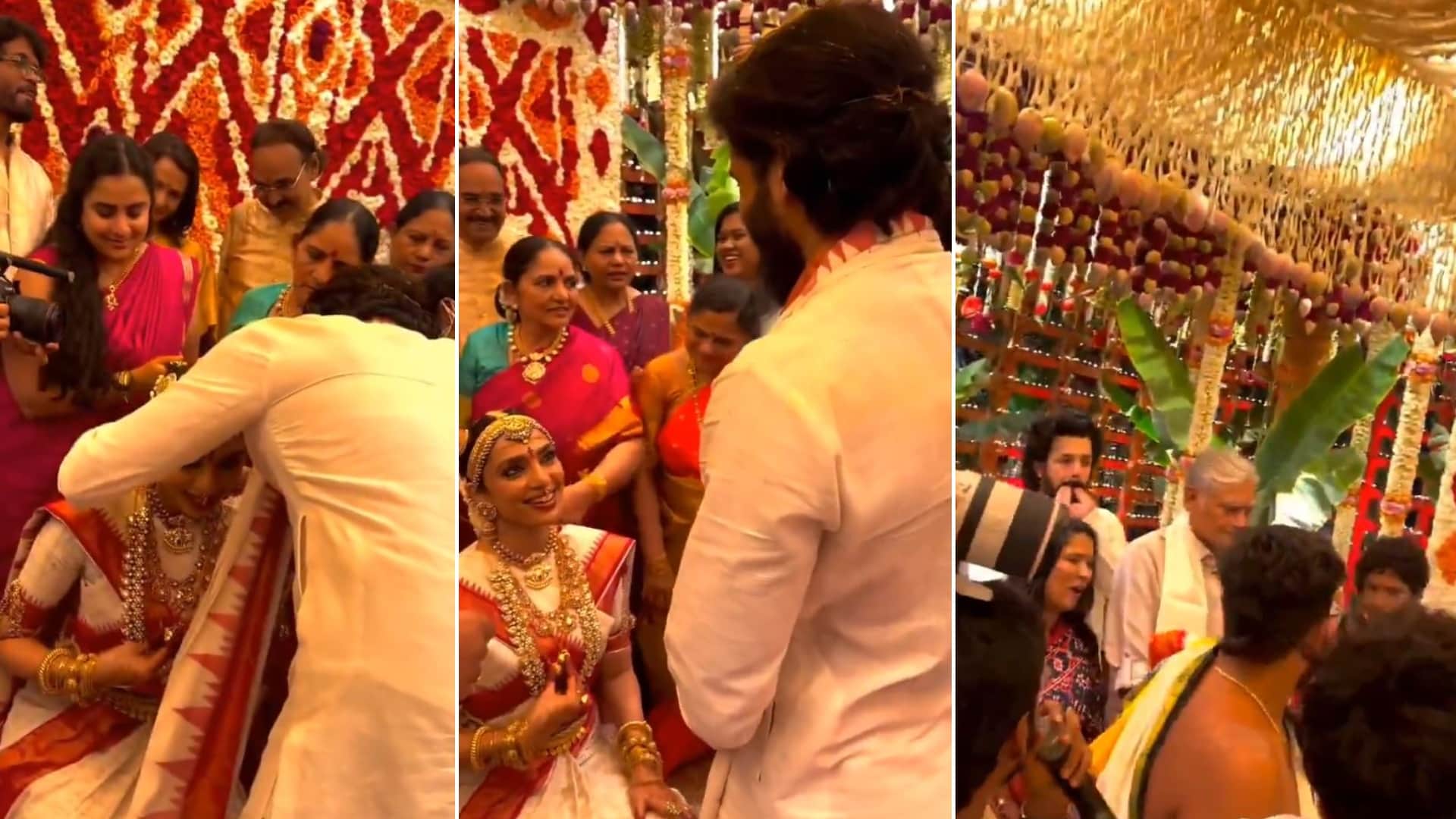 Sobhita Dhulipala Gets Teary Eyed As Naga Chaitanya Ties Her Mangalsutra Akhil Akkineni Whistles nagarjuna