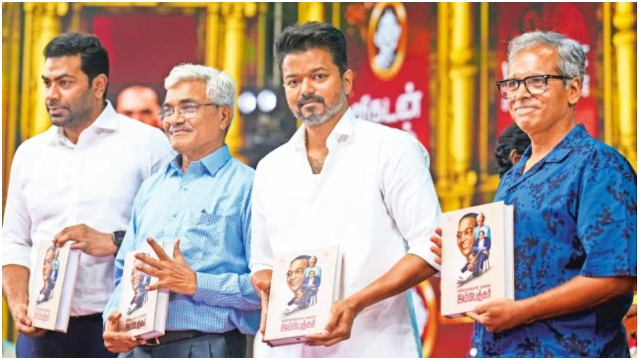 Tamil Nadu Vijay attacks DMK Alliance questions Thirumavalavan’s absence at Ambedkar book launch news and upda