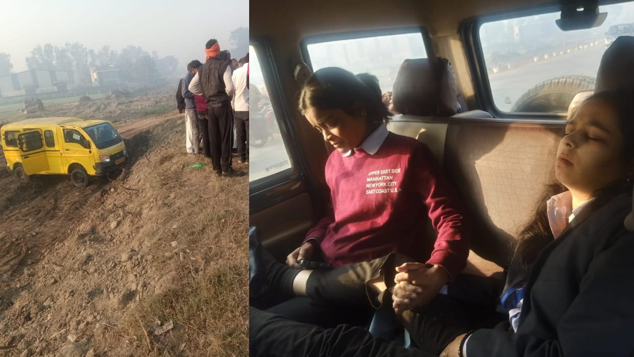 Tata Magic overturned while trying to avoid a speeding car in Bareilly