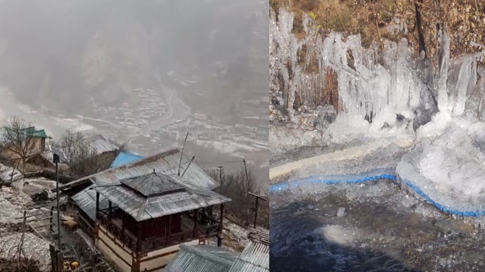Dry cold Bhagirathi river starts freezing in Gangotri iron pipes of water supply burst in Harsil Uttarakhand