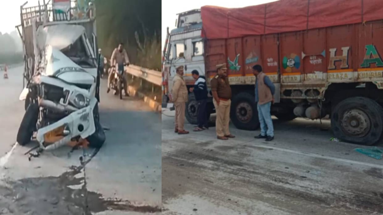 pickup collided with truck parked on highway in Amethi Two died on spot while condition of two is critical