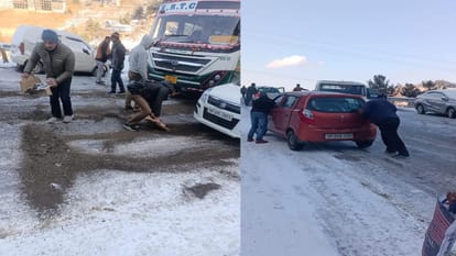 बर्फबारी के बाद सड़कों पर बढ़ी फिसलन।