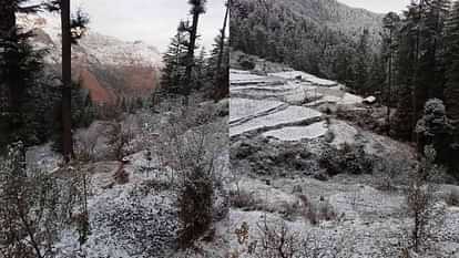 Snowfall in Char Dham season first snowfall increased cold harsil Gangotri yamunotri kedarnath Badrinath