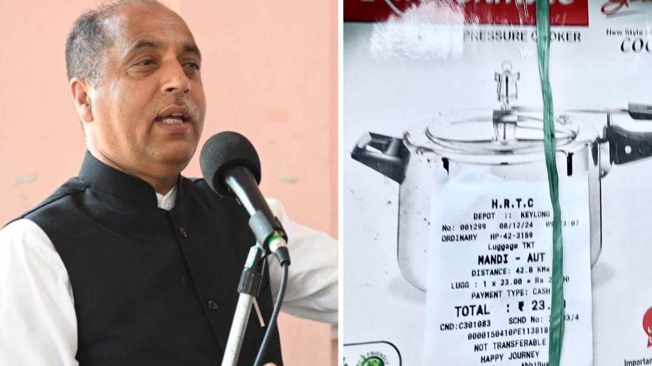 jairam thakur on pressure cooker ticket in hrtc bus in mandi himachal pradesh