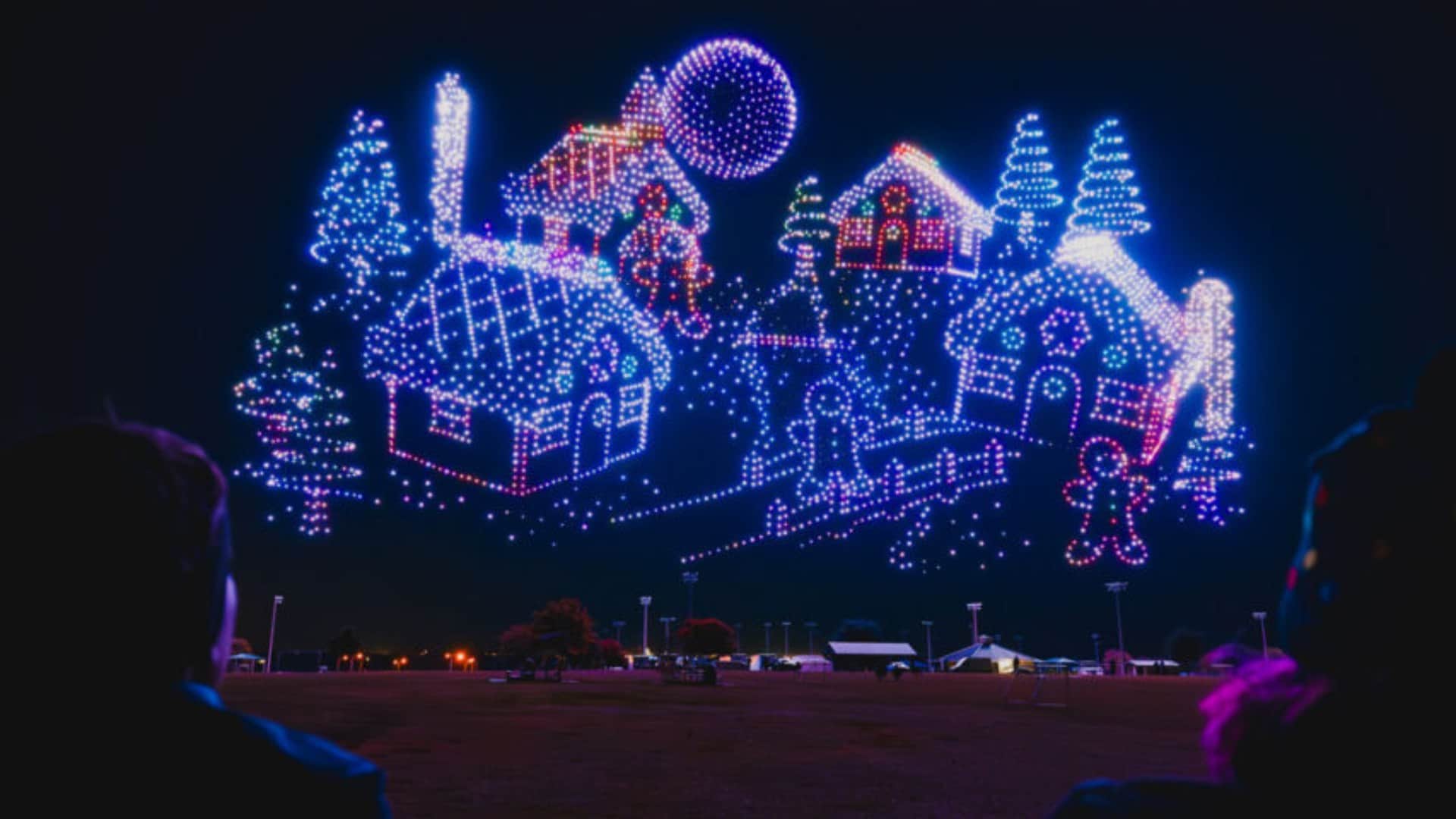 Christmas 2024 santa claus largest drone shows involving 5000 uavs over a field in america ahead of christmas
