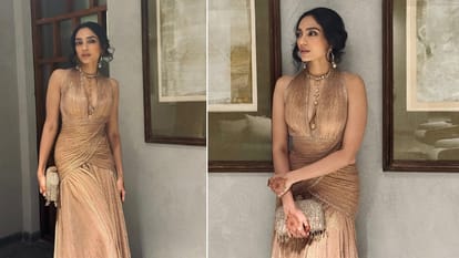 Sobhita Dhulipala amaze glam look in 1 lakh rupees Tarun Tahiliani gown at her post wedding cocktail report
