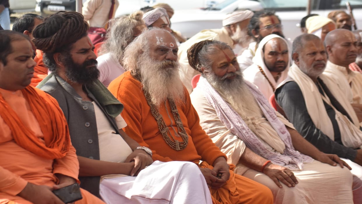 Digambar Akhara is formed in four stripes, vertical Tripund identity on the forehead