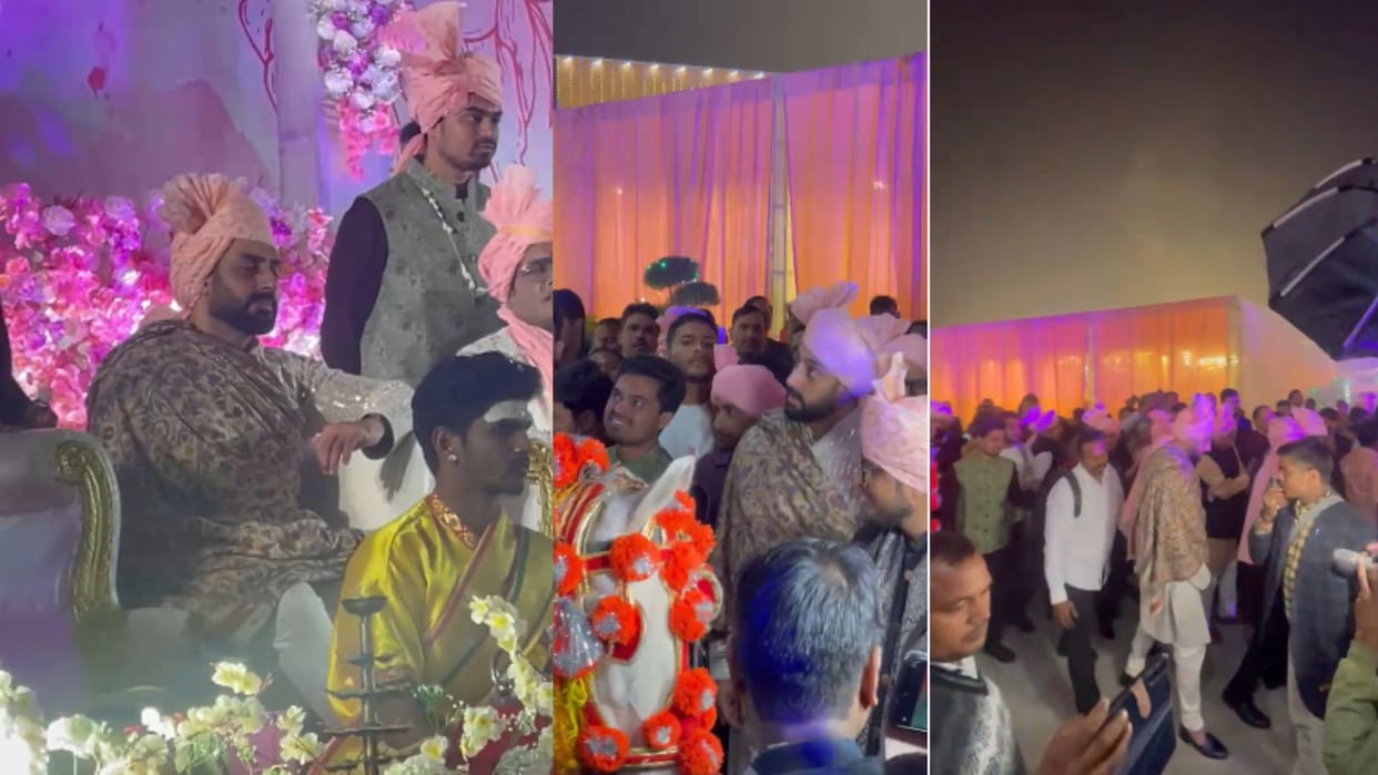 Look, Abhishek Bachchan is near the mare in the wedding procession; the film actor became a baraati