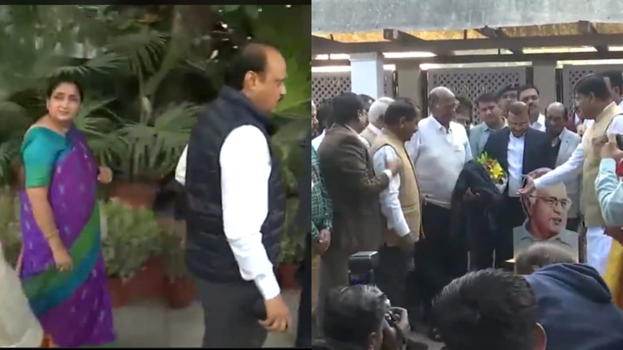 Sharad Pawar Birth Day Ajit Pawar his wife and party leaders arrive at the residence of NCP-SCP chief