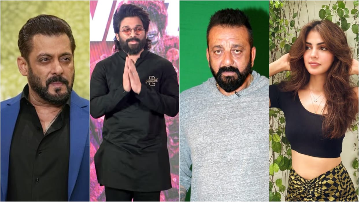 Stars Who Arrested By Police Before Allu Arjun Sanjay Dutt Salman Khan Raj Kundra Rhea Aditya Pancholi
