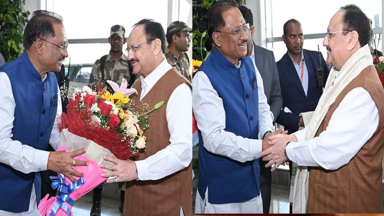 Chhattisgarh: रायपुर पहुंचे केन्द्रीय मंत्री जेपी नड्डा, सीएम साय ने किया स्वागत