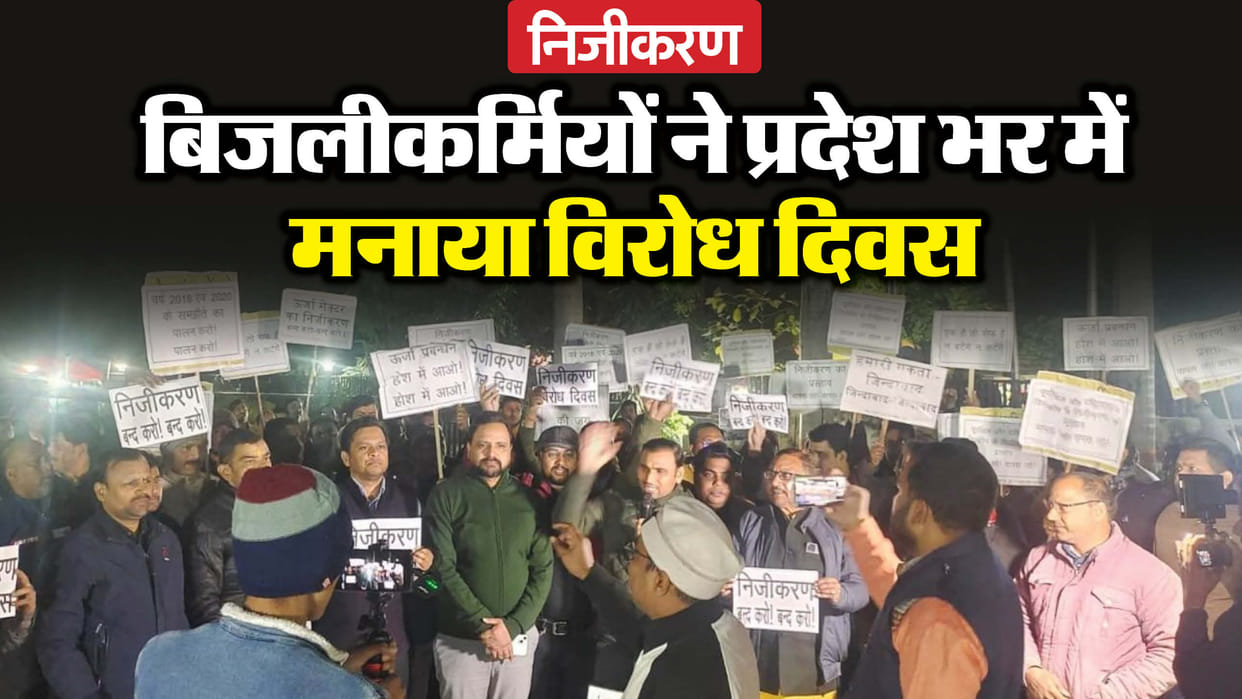 Electricity department employees protest against privatisation.