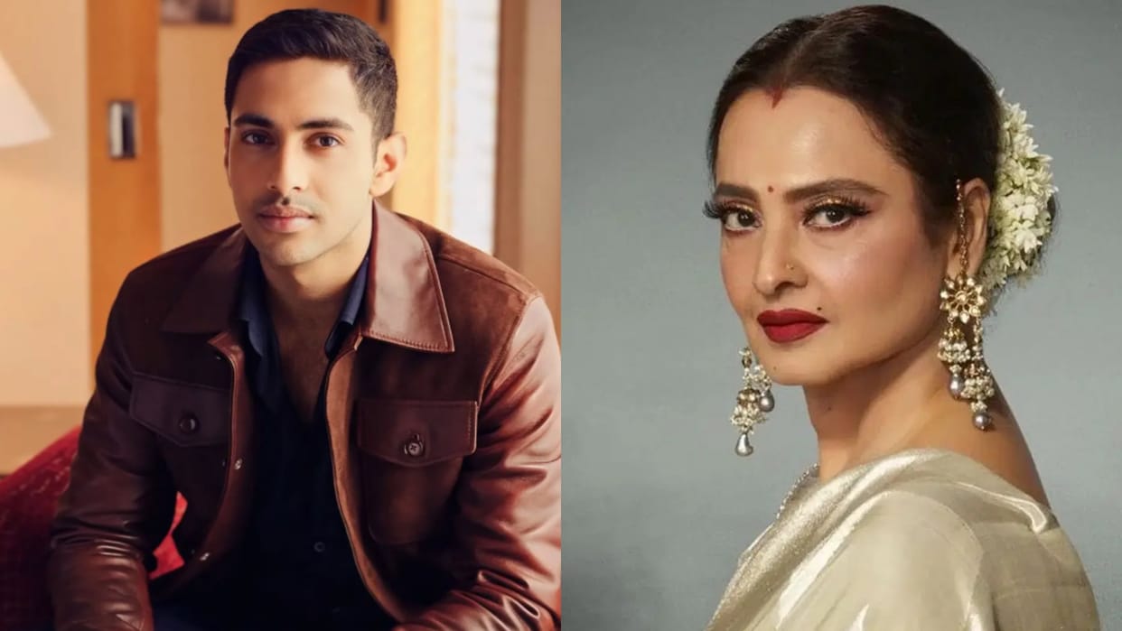 Rekha Hug Amitabh Bachchan Grandson Agastya Nanda Actress Seen In Show Man Raj Kapoor Centenary Event