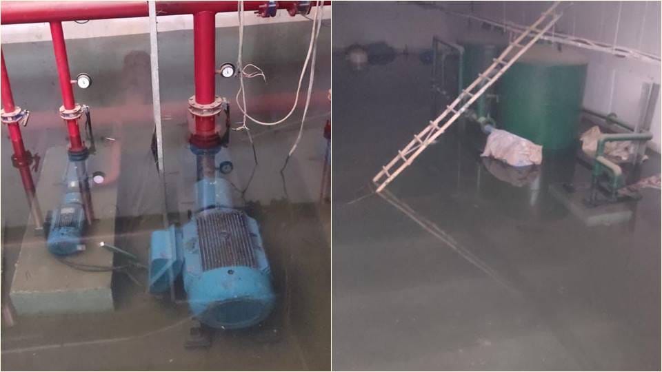 Main pump room in La Residencia Society filled with water