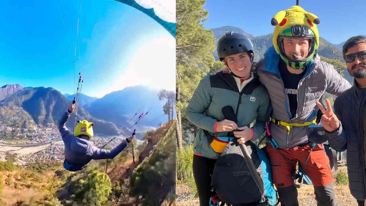 Paragliding in Varunavat Two foreigners did paragliding for first time from Varunavat Top adventure tourism