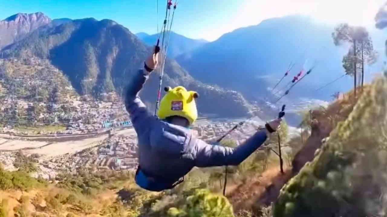 Paragliding in Varunavat Two foreigners did paragliding for first time from Varunavat Top adventure tourism