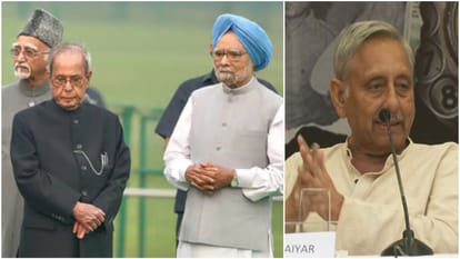 प्रणब मुखर्जी, मनमोहन सिंह और मणिशंकर अय्यर।झ