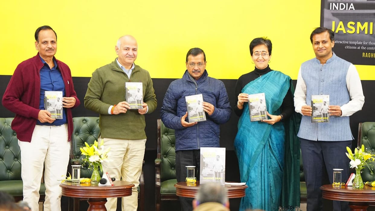 CM Atishi along with Arvind Kejriwal launch the Delhi model book AAP claims comeback in 4th term