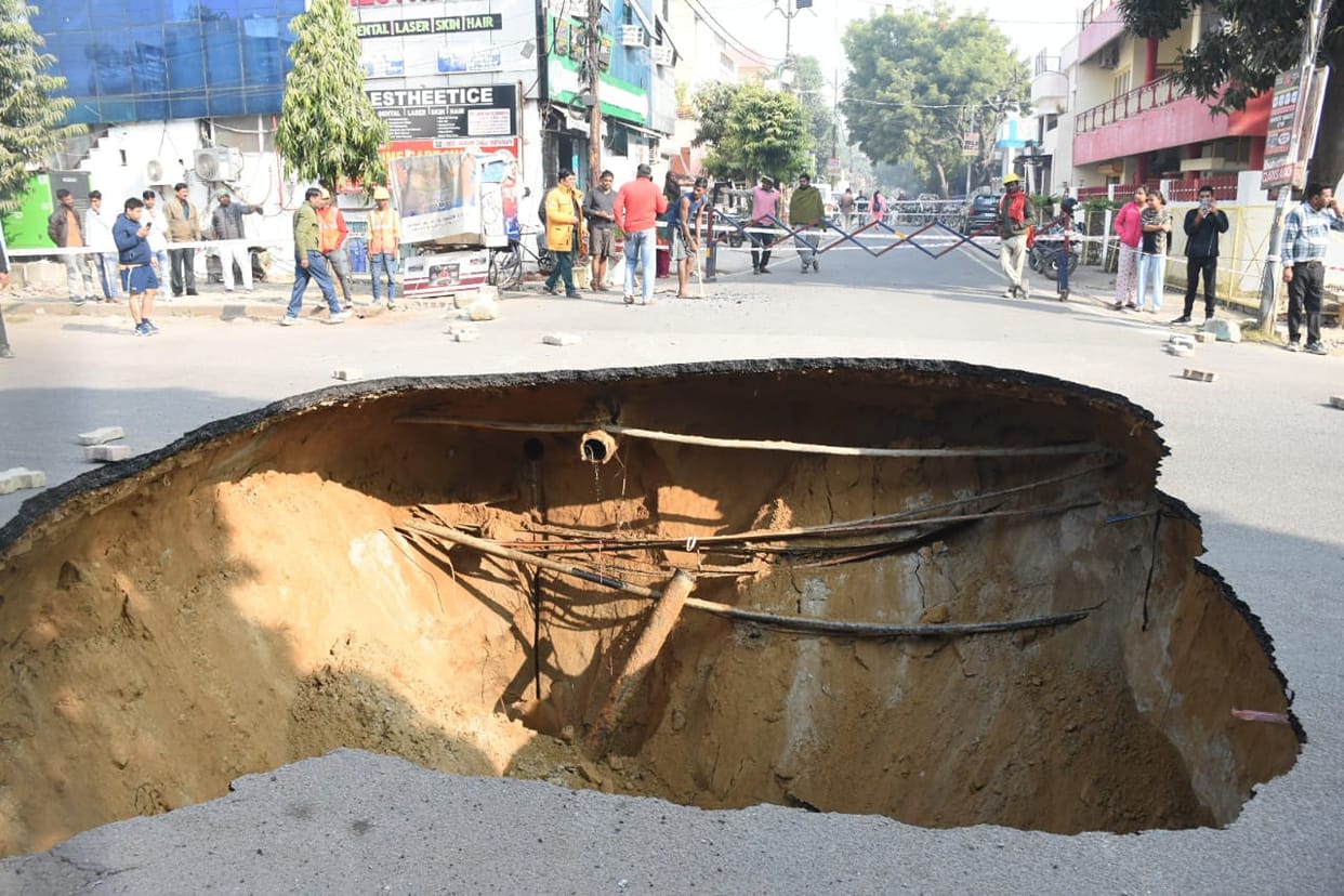 A road collapse in Vikas nagar in Lucknow.