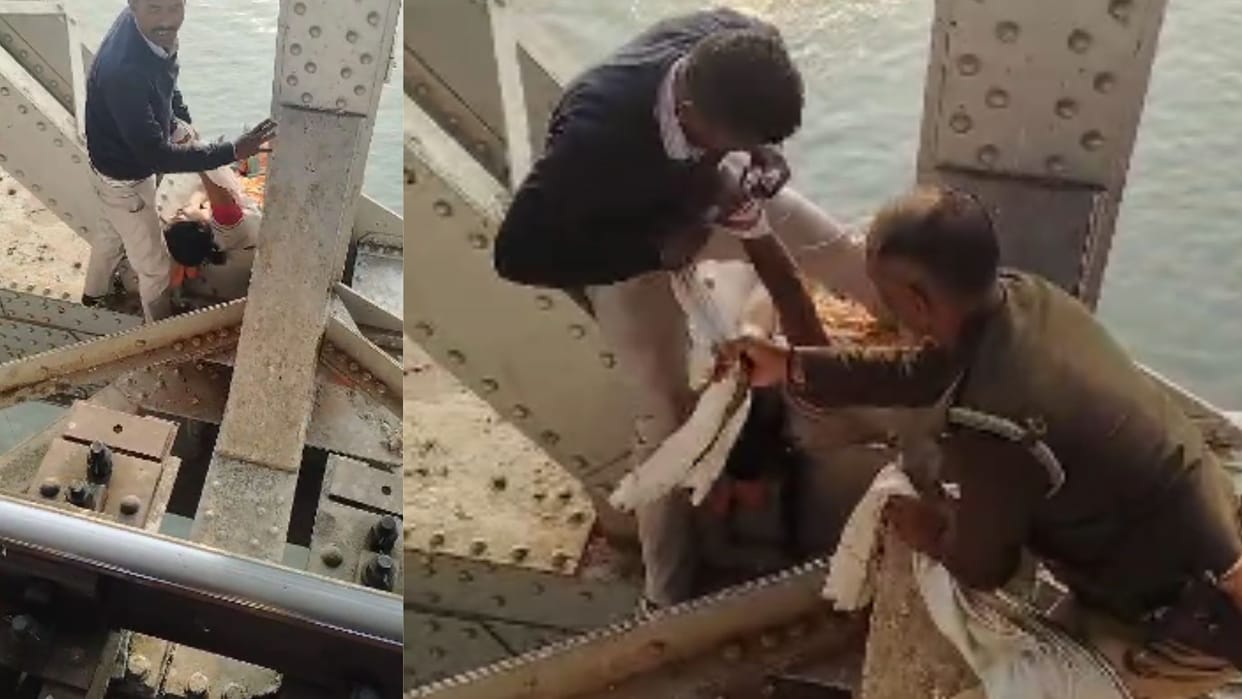 woman jumped from Rajghat bridge and got stuck in girder in varanasi
