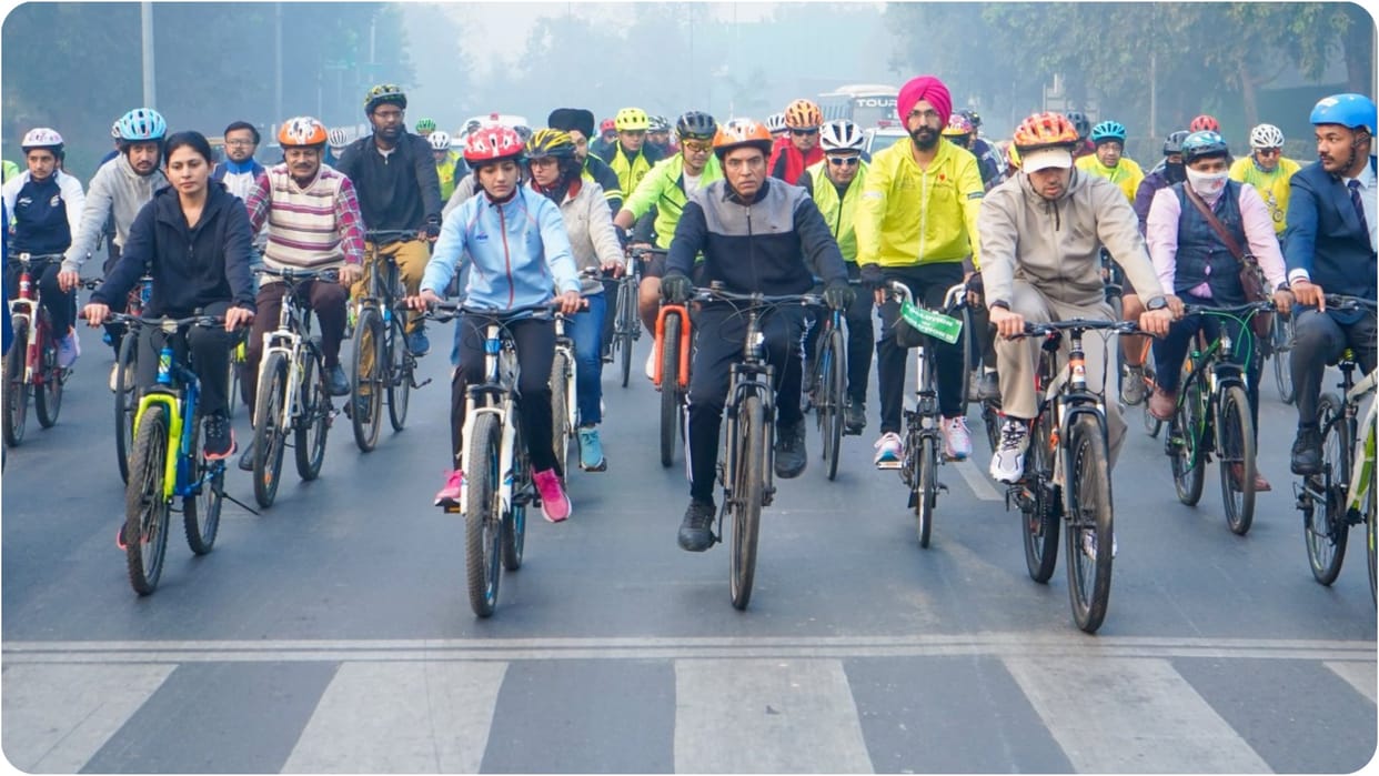 Sports minister Mansukh Mandaviya flagged off Fit India Cycling Drive at Major Dhyan Chand National Stadium