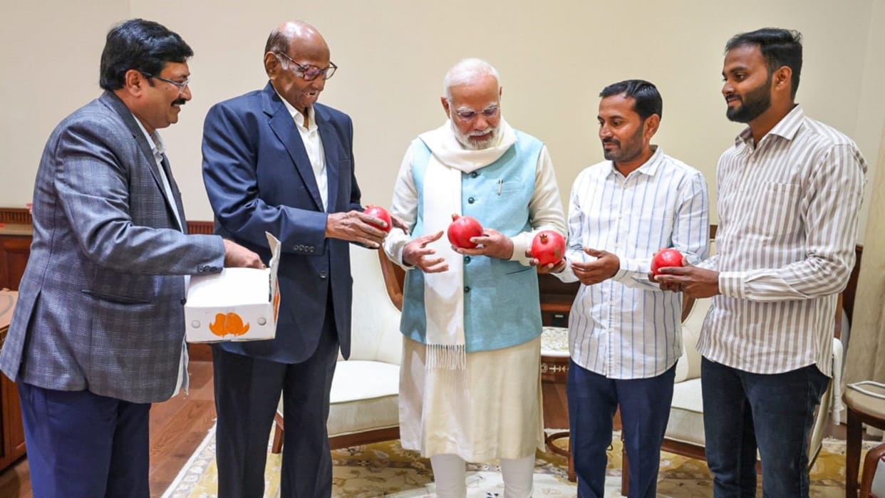 NCP-SCP chief Sharad Pawar met PM Narendra Modi today in the Parliament regarding pomegranate issue of farmers
